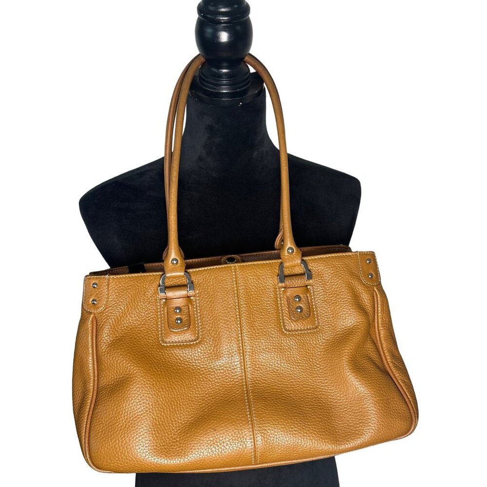 Tignanello Tan Pebbled Leather Tote Bag With Dual Handles & Snap‎ Closure